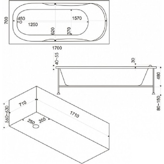 Ванна акриловая 170*70 Bas НЕПТУН фото 5
