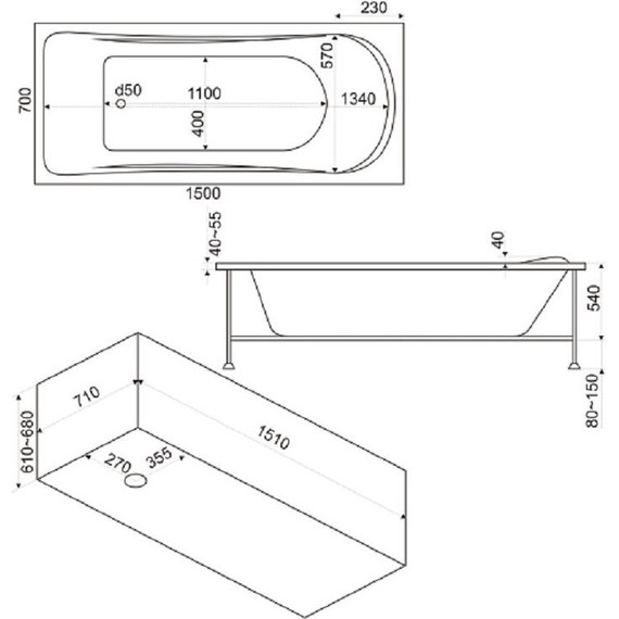 Ванна акриловая 150*70 Bas Верона - 4 Ванна акриловая 150*70 Bas Верона фото 4