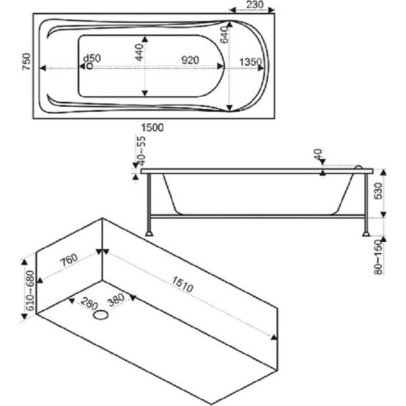 Ванна акриловая 150*75 Bas БРИЗ - 6 Ванна акриловая 150*75 Bas БРИЗ фото 6