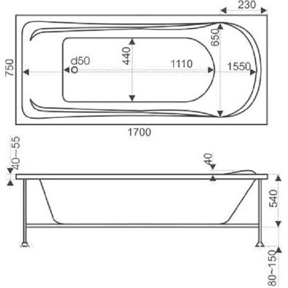 Ванна акриловая 170*75 Bas Мальта - 7 Ванна акриловая 170*75 Bas Мальта фото 7