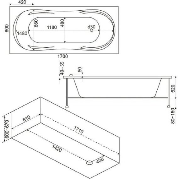Ванна акриловая 170*80 Bas АХИН - 7 Ванна акриловая 170*80 Bas АХИН фото 7