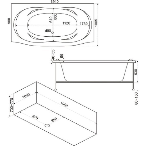 Ванна акриловая 194х90 Bas ФИЕСТА - 6 Ванна акриловая 194х90 Bas ФИЕСТА фото 6