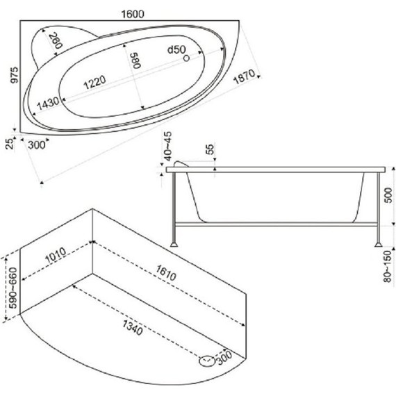 Ванна акриловая 160*100 Bas Сагра R фото 4