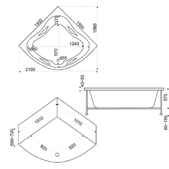 Ванна акриловая 150*150 Bas ИМПЕРИАЛ - 6 Ванна акриловая 150*150 Bas ИМПЕРИАЛ фото 6