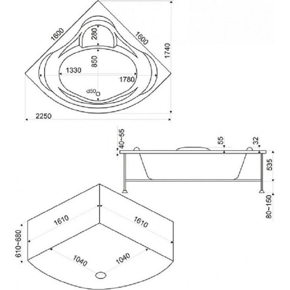 Ванна акриловая 160*160 Bas МЕГА фото 7