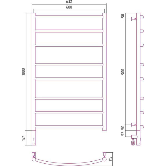Полотенцесушитель электрический Сунержа Галант 3.0 П8 1000x600 мм 00-5800-1060 L фото 10
