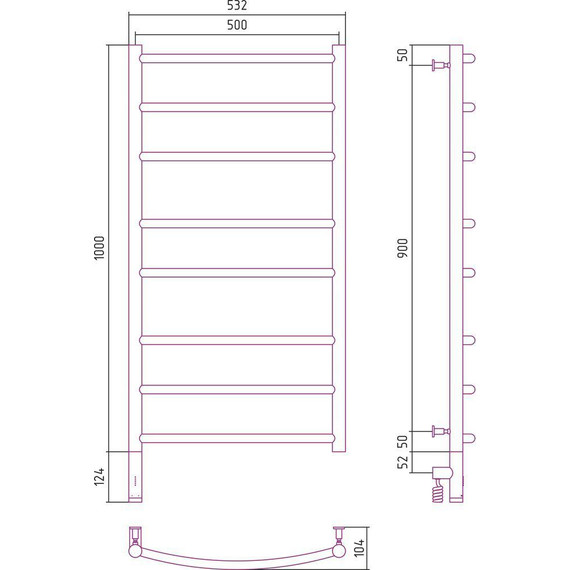 Полотенцесушитель электрический Сунержа Галант 3.0 П8 1000x500 мм 00-5800-1050 L фото 10