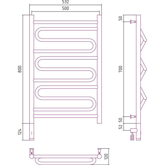 Полотенцесушитель электрический Сунержа Элегия 3.0 П11 800x500 мм 00-5818-8050 L фото 9
