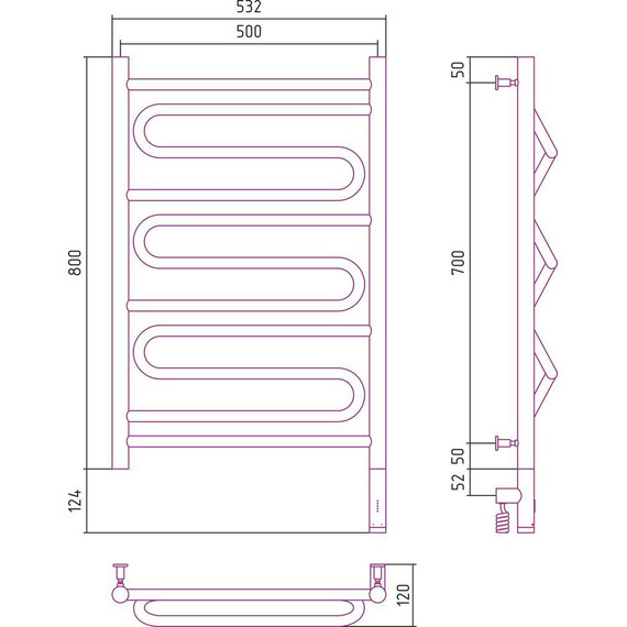Полотенцесушитель электрический Сунержа Элегия 3.0 П11 800x500 мм 00-5819-8050 R фото 9