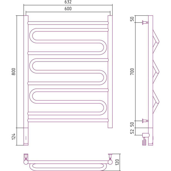Полотенцесушитель электрический Сунержа Элегия 3.0 П11 800x600 мм 00-5818-8060 L фото 9