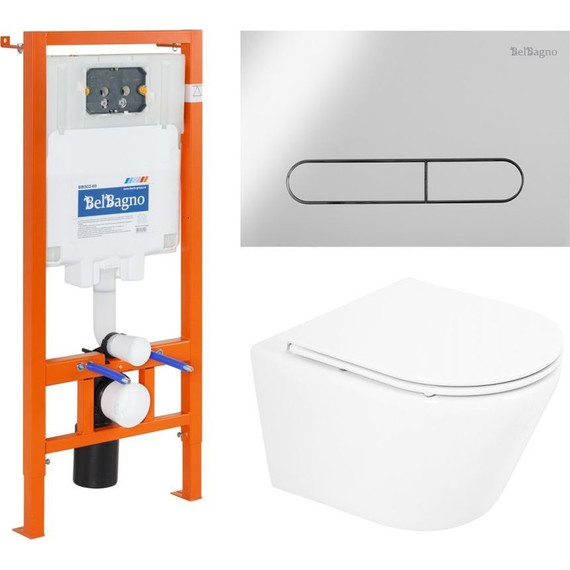 Инсталляция с подвесным безободковым унитазом BelBagno Tre BB8001CHR/SC/BB002-80/BB005-PR-CHROME фото 