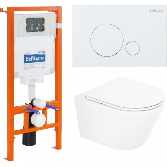 Инсталляция с подвесным безободковым унитазом BelBagno Tre BB8001CHR/SC/BB002-80/BB014-SR-BIANCO фото 