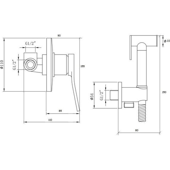 Набор для гигиенического душа Bronze de Luxe Element EL28GB, золото матовое /черный фото 2
