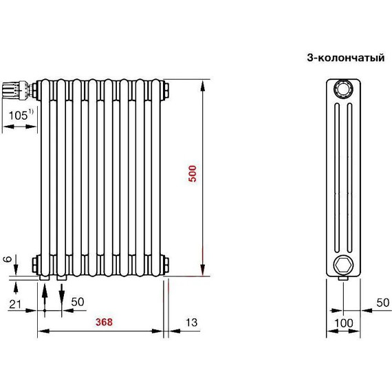 Радиатор Zehnder Charleston Completto 3050 390х500 мм (8 секций) нижнее подключение фото 4