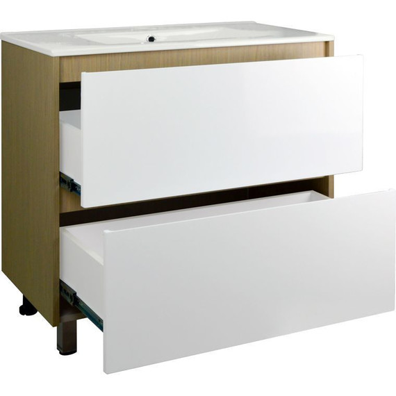 Тумба напольная с раковиной Стиль Stella 80/2Н см, дуб дымчатый/белый фото 2