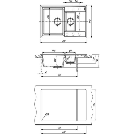 Кухонная мойка Lemark Ramza 760 9910041, серый шёлк, Цвет производителя: серый шёлк фото 3