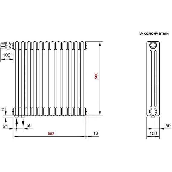Радиатор Zehnder Charleston Completto 3050 580х500 мм (12 секций) нижнее подключение фото 4