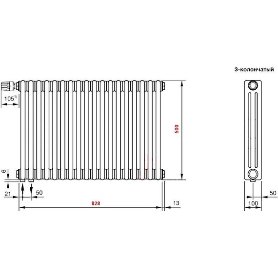 Радиатор Zehnder Charleston Completto 3050 850х500 мм (18 секций) нижнее подключение фото 4
