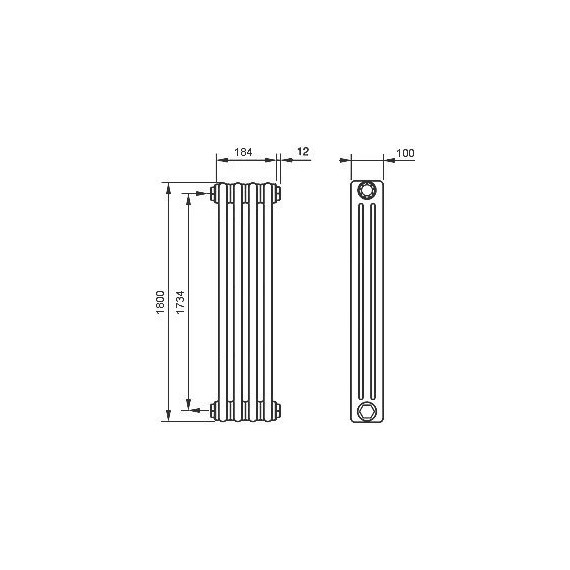 Вертикальный радиатор Zehnder Charleston 3180 210х1800 мм (4 секции) боковое подключение фото 2