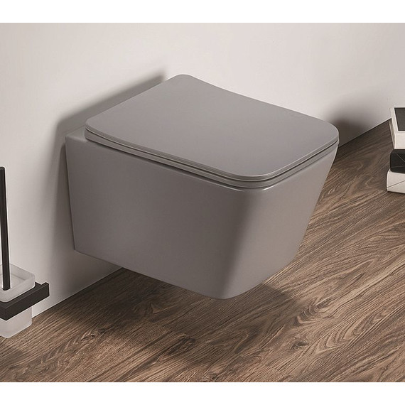 Унитаз подвесной CeramaLux Rimless 5170MH с крышкой микролифт, светло-серый матовый - 2 Унитаз подвесной CeramaLux Rimless 5170MH с крышкой микролифт, светло-серый матовый фото 2