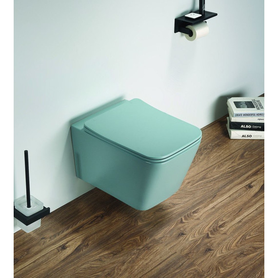 Унитаз подвесной CeramaLux Rimless 5170MLG с крышкой микролифт, зеленый матовый, Цвет производителя: зелёный фото 2