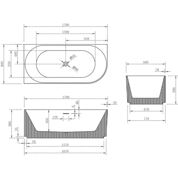 Ванна отдельностоящая Abber 170x80 см AB9329-1.7MB L, чёрный матовый фото 4