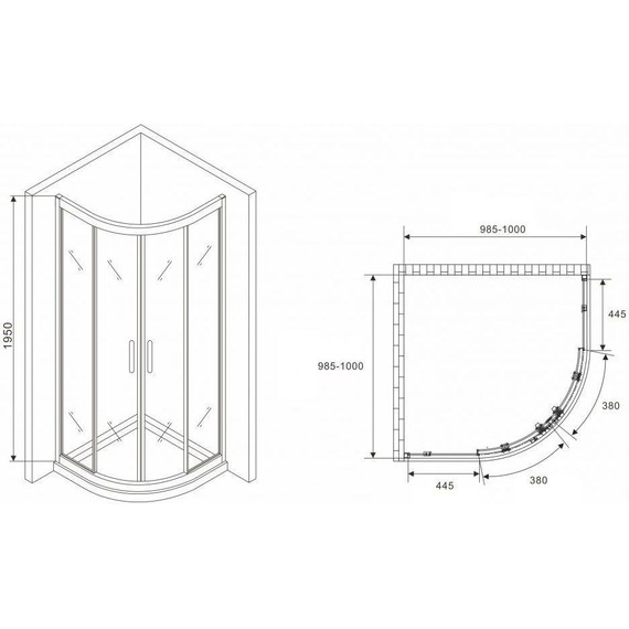Душевое ограждение Abber Schwarzer Diamant 100 см AG01100, хром/прозрачное фото 5