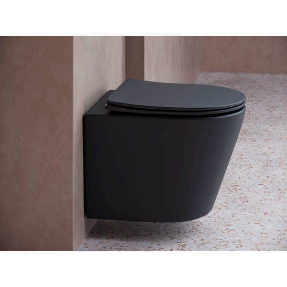 Унитаз подвесной ceramicanova Balearica Rimless CN6000MB с тонкой крышкой микролифт, черный матовый, Цвет производителя: чёрный матовый фото 2