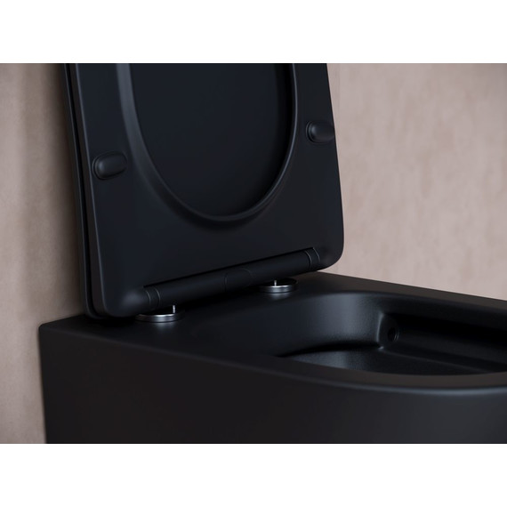 Унитаз подвесной ceramicanova Balearica Rimless CN6000MB с тонкой крышкой микролифт, черный матовый, Цвет производителя: чёрный матовый фото 5