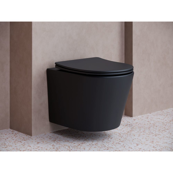 Унитаз подвесной ceramicanova Balearica Rimless CN6000MB с тонкой крышкой микролифт, черный матовый, Цвет производителя: чёрный матовый фото 6