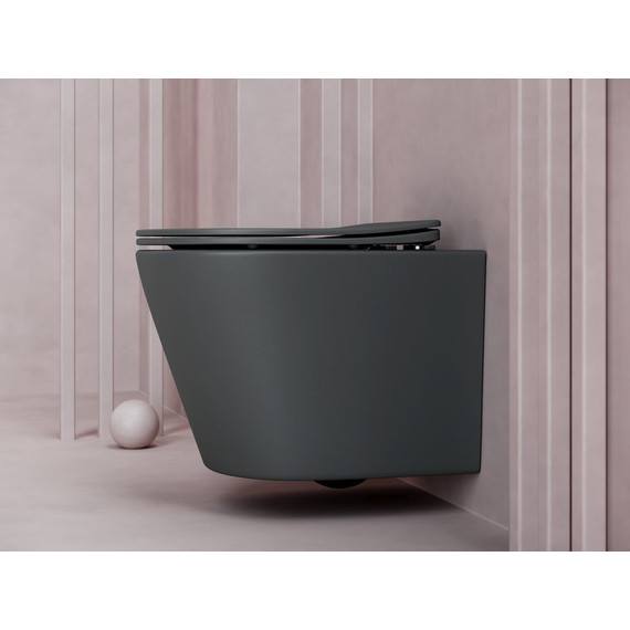 Унитаз подвесной ceramicanova Balearica Rimless CN6000MDH с тонкой крышкой микролифт, темный антрацит матовый, Цвет производителя: чёрный фото 2