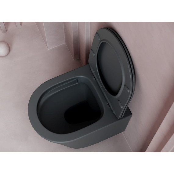 Унитаз подвесной ceramicanova Balearica Rimless CN6000MDH с тонкой крышкой микролифт, темный антрацит матовый, Цвет производителя: чёрный фото 3