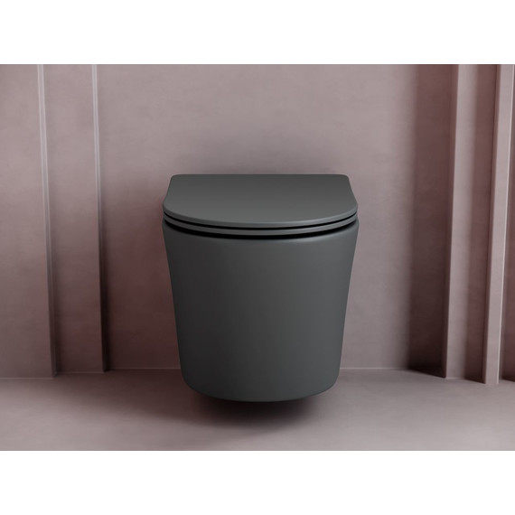 Унитаз подвесной ceramicanova Balearica Rimless CN6000MDH с тонкой крышкой микролифт, темный антрацит матовый, Цвет производителя: чёрный фото 4