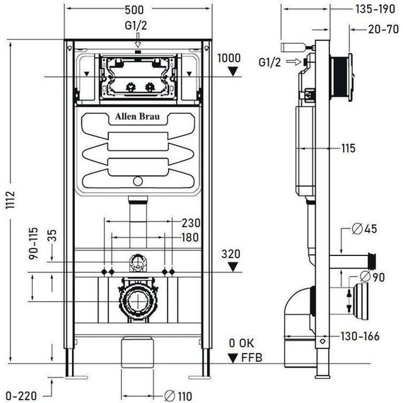 Инсталляция для унитаза Allen Brau Pneumatic 9.11100.20 - 3 Инсталляция для унитаза Allen Brau Pneumatic 9.11100.20 фото 3