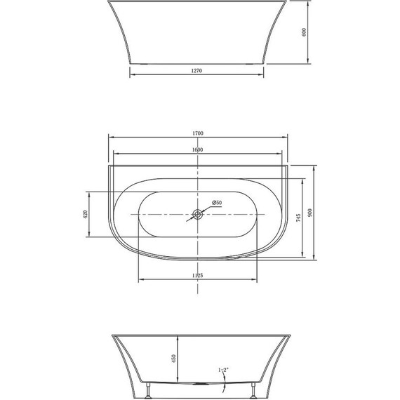 Ванна отдельностоящая Vincea 170x90 см VBT-423-1700 фото 3
