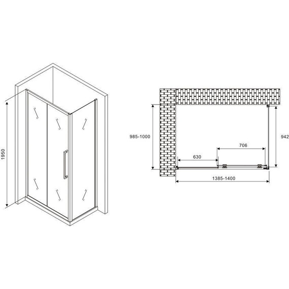 Душевое ограждение Abber Schwarzer Diamant 140x100 см AG30140MH-S100M, хром/матовое фото 5