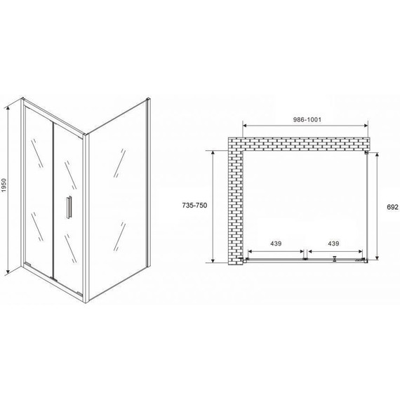 Душевое ограждение Abber Sonnenstrand 100x75 см AG07100B-S75B, чёрный/прозрачное фото 5