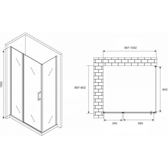 Душевое ограждение Abber Sonnenstrand 100x90 см AG04100MS-S90M, хром/матовое фото 4