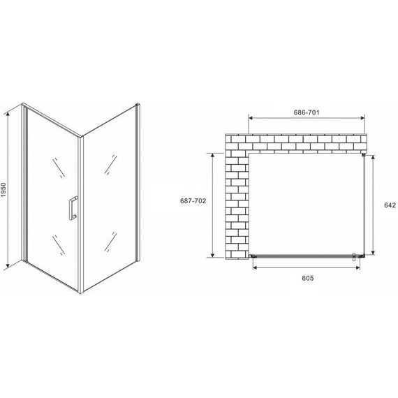 Душевое ограждение Abber Sonnenstrand 70x70 см AG04070M-S70M, хром/матовое фото 4