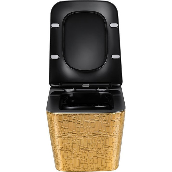 Унитаз подвесной безободковый Vincea Q-Line VT1-12G1B с крышкой микролифт, золото/черный, Цвет производителя: чёрный, золото фото 4