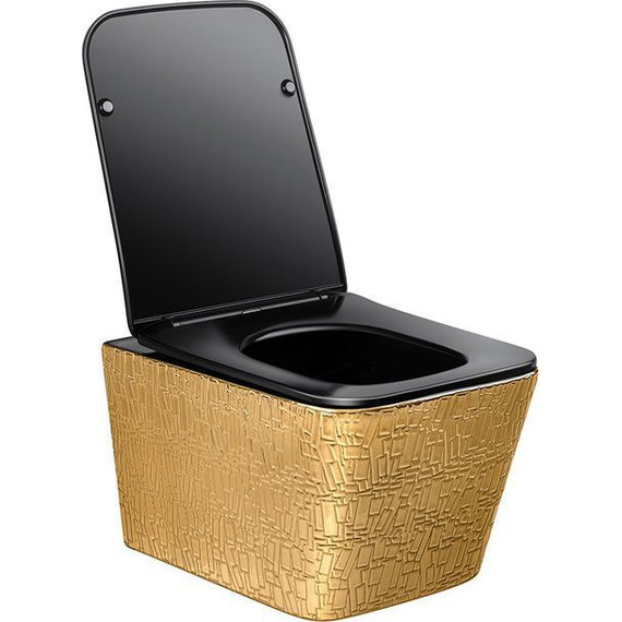 Унитаз подвесной безободковый Vincea Q-Line VT1-12G1B с крышкой микролифт, золото/черный, Цвет производителя: чёрный, золото фото 6