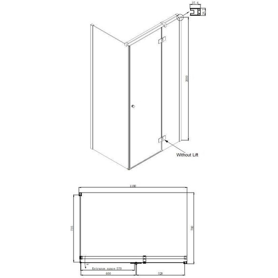 Душевое ограждение Ambassador Diamond 120x80 см 12011104R R, хром/прозрачное - 9 Душевое ограждение Ambassador Diamond 120x80 см 12011104R R, хром/прозрачное фото 9