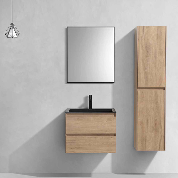 Тумба подвесная с раковиной Vincea Luka 60 см VMC-2L600NO (раковина черная VCB-13600B), натуральный дуб фото 3