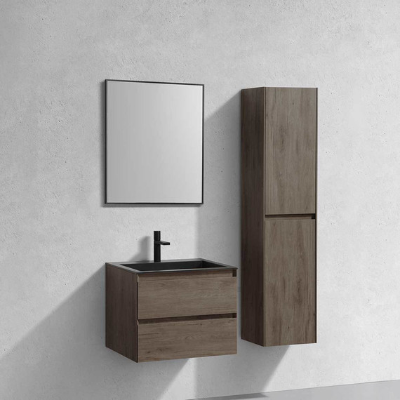 Тумба подвесная с раковиной Vincea Luka 60 см VMC-2L600RO (раковина черная VCB-13600B), тёмный дуб фото 3