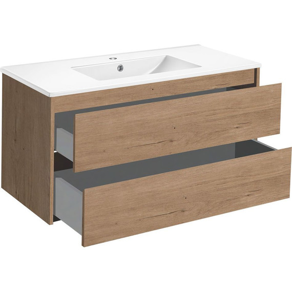 Тумба подвесная с раковиной Vincea Gio 100 см VMC-2G100NO, натуральный дуб - 4 Тумба подвесная с раковиной Vincea Gio 100 см VMC-2G100NO, натуральный дуб фото 4