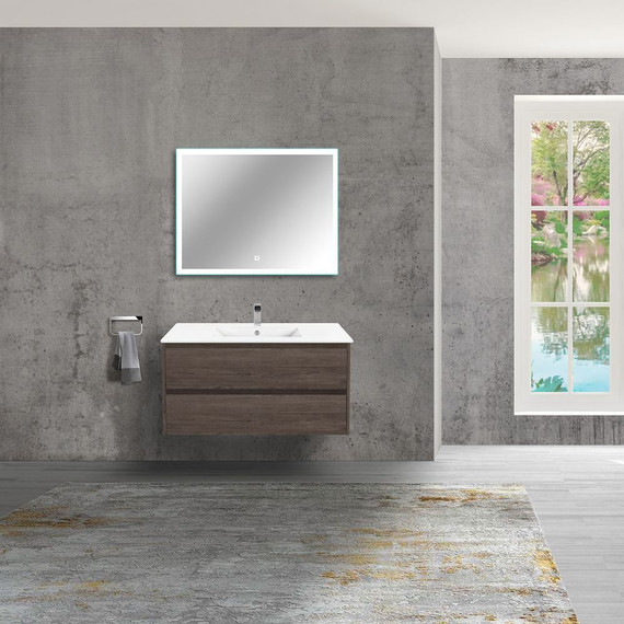 Тумба подвесная с раковиной Vincea Gio 100 см VMC-2G100RO, тёмный дуб фото 2