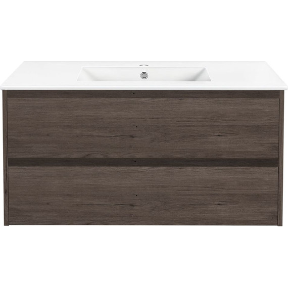 Тумба подвесная с раковиной Vincea Gio 100 см VMC-2G100RO, тёмный дуб фото 5