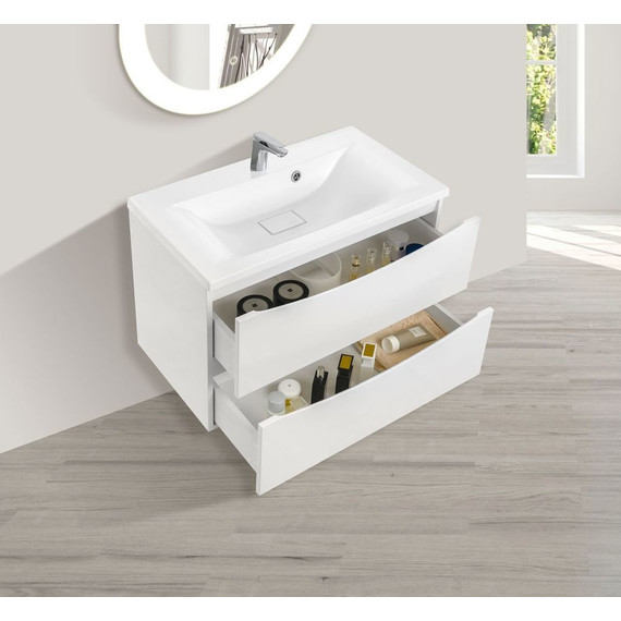 Тумба подвесная с раковиной Vincea Mia 75 см VMC-2MA750GW (раковина белая VCB-3M750W), белый глянец фото 4