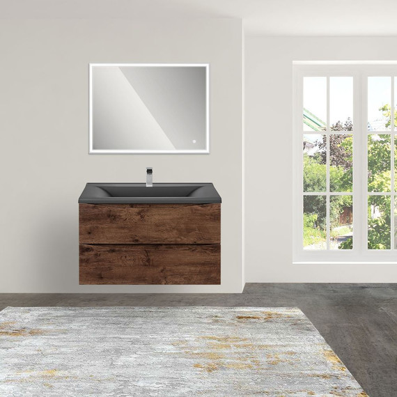 Тумба подвесная с раковиной Vincea Mia 75 см VMC-2MA750RW (раковина черная матовая VCB-3M750B), тёмное дерево фото 2