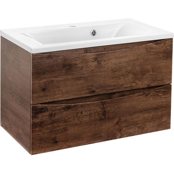 Тумба подвесная с раковиной Vincea Mia 75 см VMC-2MA750RW (раковина белая VCB-3M750W), тёмное дерево фото 2